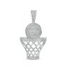 Banter Cubic Zirconia Basketball In Hoop Necklace Charm In Solid Sterling Silver Charms