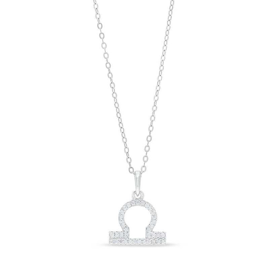 Banter Cubic Zirconia Dainty Libra Symbol Pendant Necklace In Sterling Silver Necklaces