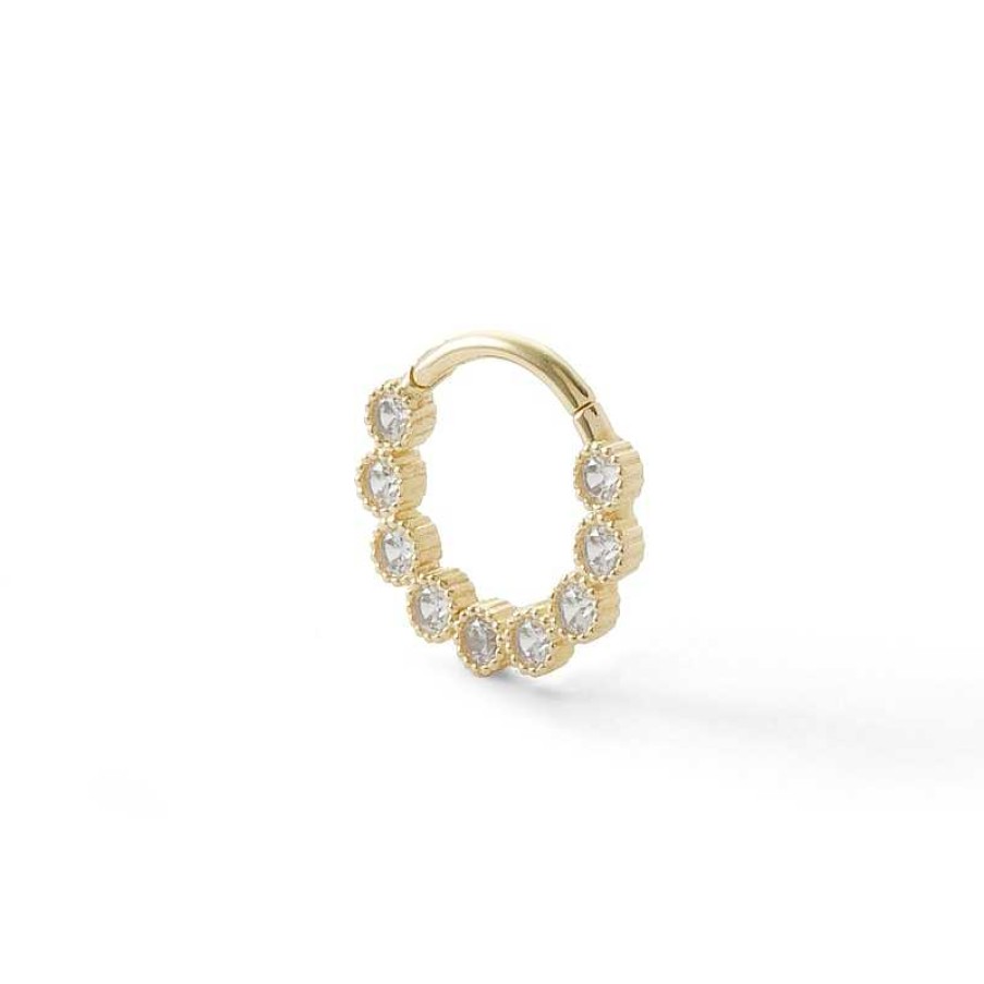 Banter 10K Gold Cz Beaded Hoop - 18G 3/8" Nose