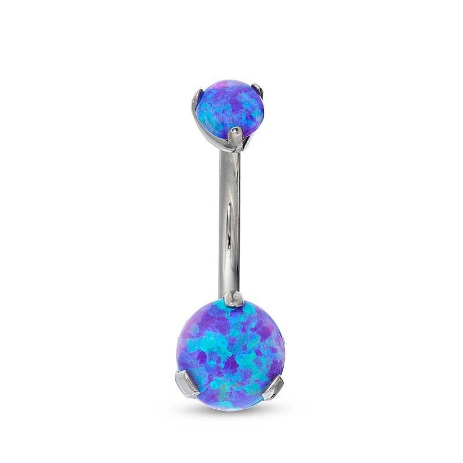 Banter 014 Gauge Simulated Purple Opal Belly Button Ring In Solid Titanium - 7/16" Belly Button