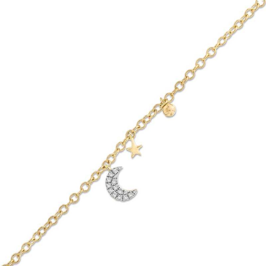 Banter Diamond Accent Moon And Star Bracelet In Sterling Silver With 14K Gold Plate Bracelets