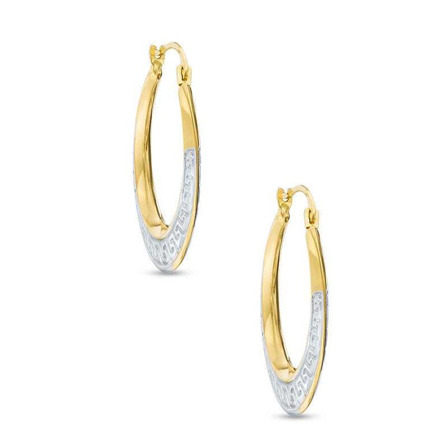 Banter Greek Key Hoop Earrings In 10K Two-Tone Gold Earrings