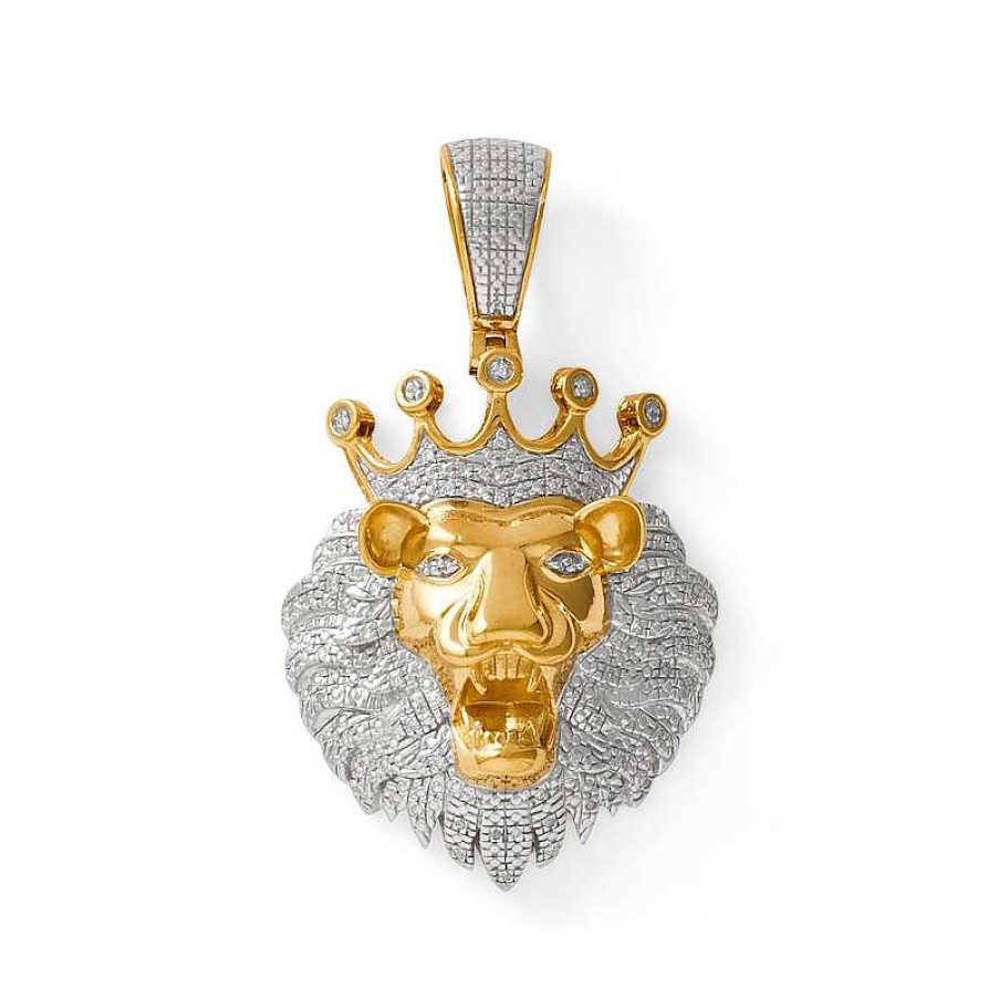 Banter 1/10 Ct. T.W. Diamond Lion Head With Crown Necklace Charm In Sterling Silver With 14K Gold Plate Charms