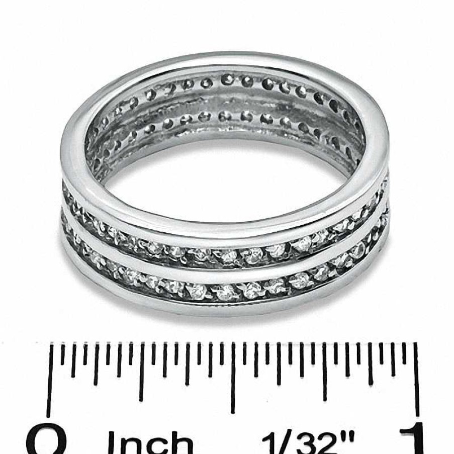 Banter Cubic Zirconia Double Row Channel Band In Sterling Silver Rings