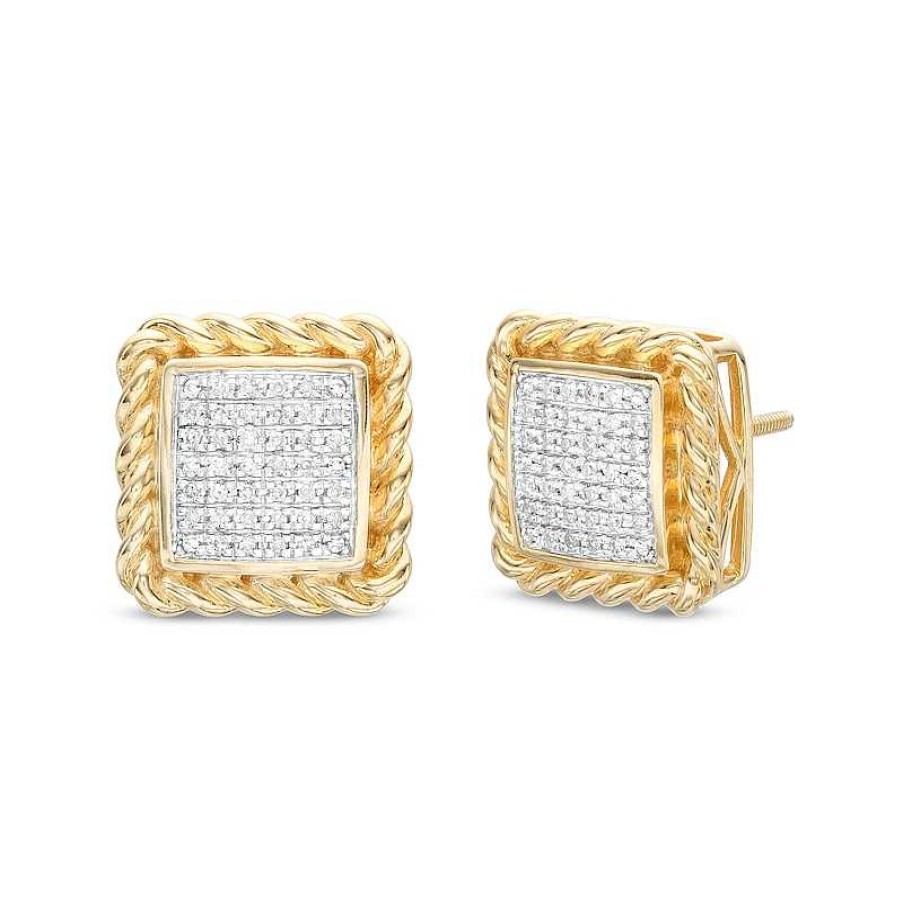 Banter 1/10 Ct. T.W. Diamond Rope Edge Cube Stud Earrings In Sterling Silver With 14K Gold Plate Earrings