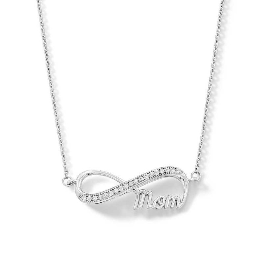 Banter Cubic Zirconia Sideways Infinity With "Mom" Necklace In Sterling Silver Necklaces