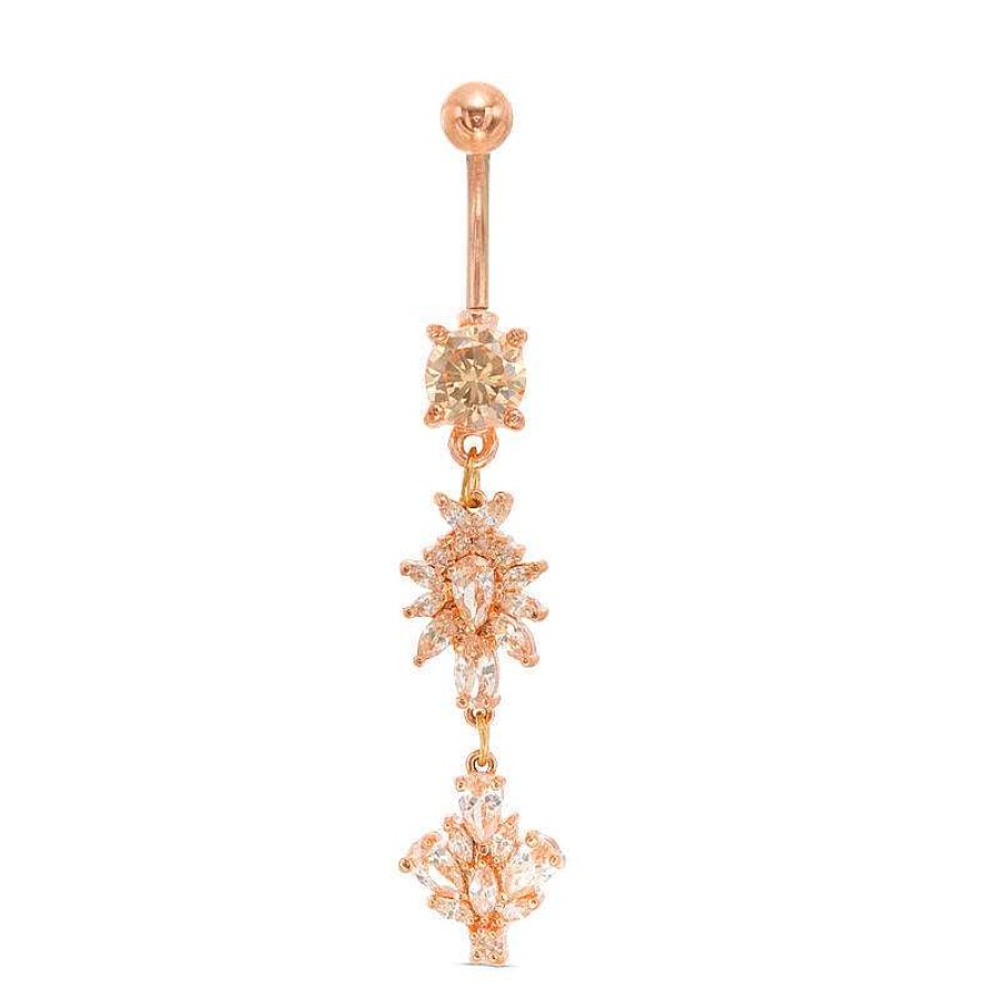 Banter Rose Ion Plated Cz Dangle Belly Button Ring - 14G Belly Button