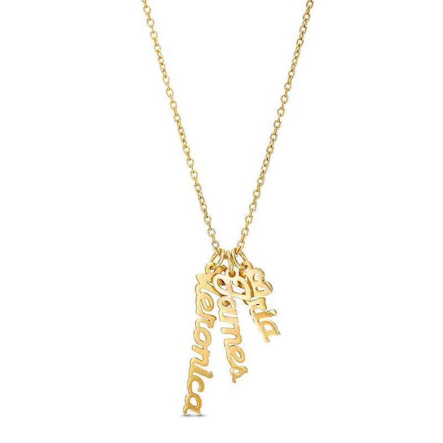 Banter Three Name Script Vertical Chain Personalized Necklace In Solid Sterling Silver With 14K Gold Plate (1 Line) - 18" Necklaces