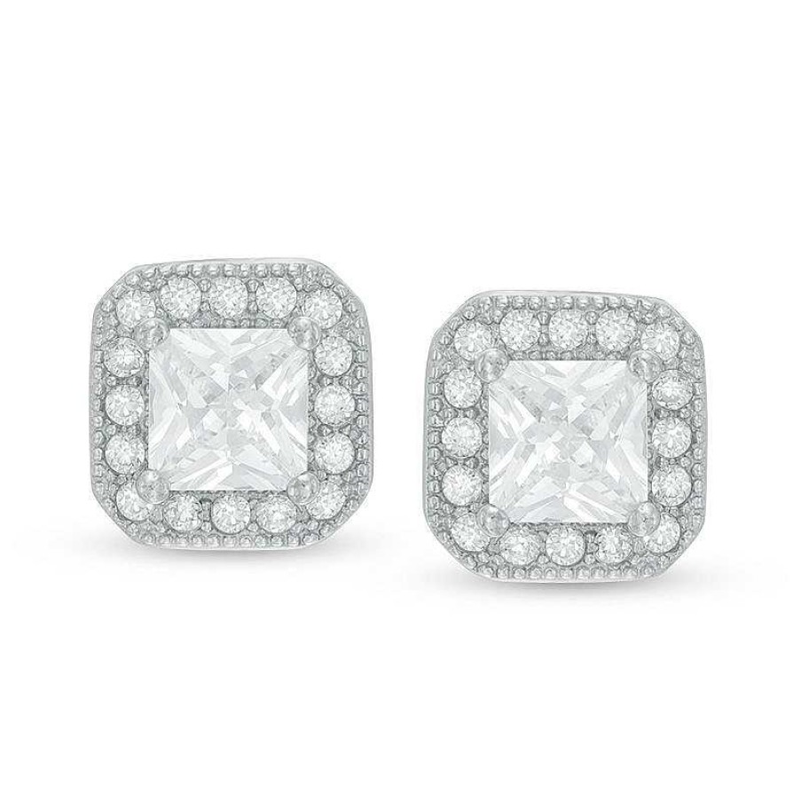 Banter 4Mm Princess-Cut Cubic Zirconia Vintage-Style Frame Stud Earrings In Sterling Silver Earrings