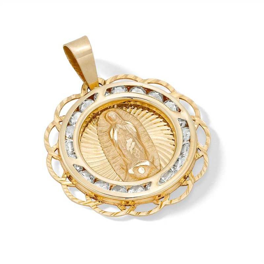 Banter Cubic Zirconia Diamond-Cut Our Lady Of Guadalupe Medallion Necklace Charm In 10K Hollow Gold Charms