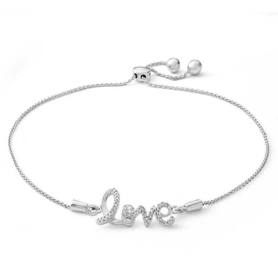 Banter Diamond Accent Lowercase "Love" Bolo Bracelet In Sterling Silver - 9.5" Bracelets