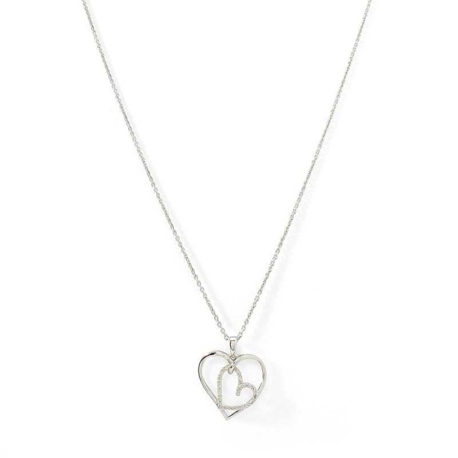 Banter Diamond Accent Double Heart Pendant In Sterling Silver Necklaces