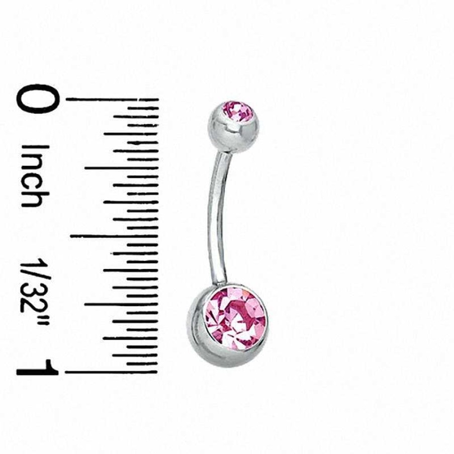 Banter Stainless Steel Pink Cz Belly Button Ring - 14G 7/16" Belly Button