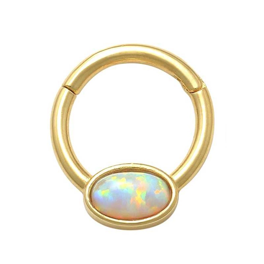 Banter 10K Gold Simulated Oval Opal Hoop - 16G Nose