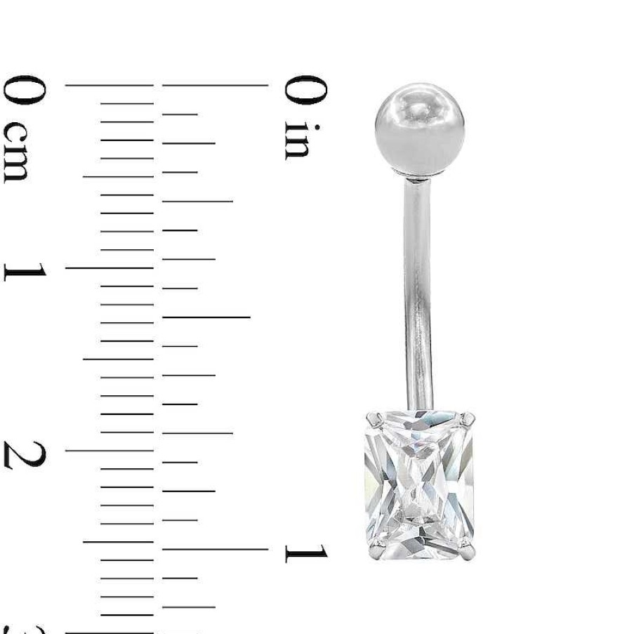 Banter 10K Solid White Gold Cz Radiant-Cut Belly Ring - 14G 7/16" Belly Button