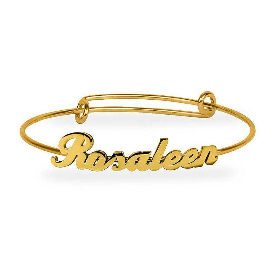 Banter Script Name Adjustable Bangle In Brass With 14K Gold Plate (1 Line) Bracelets