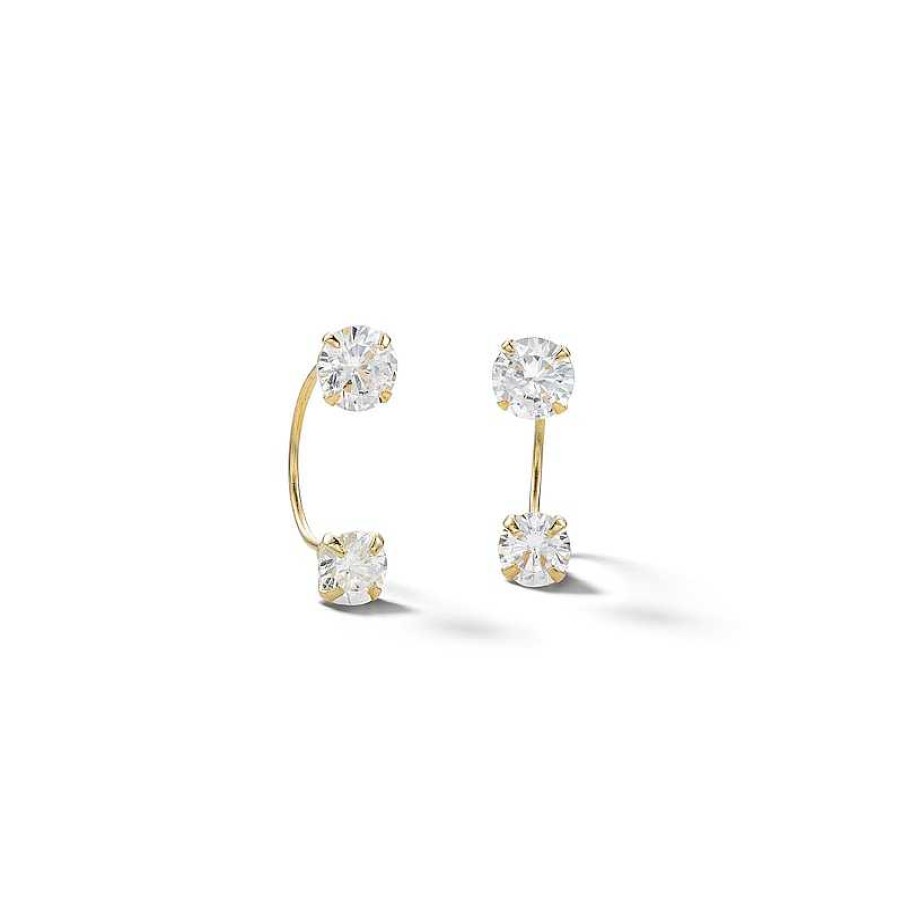 Banter 10K Semi-Solid Gold Cz Double Stone Telephone Studs Earrings