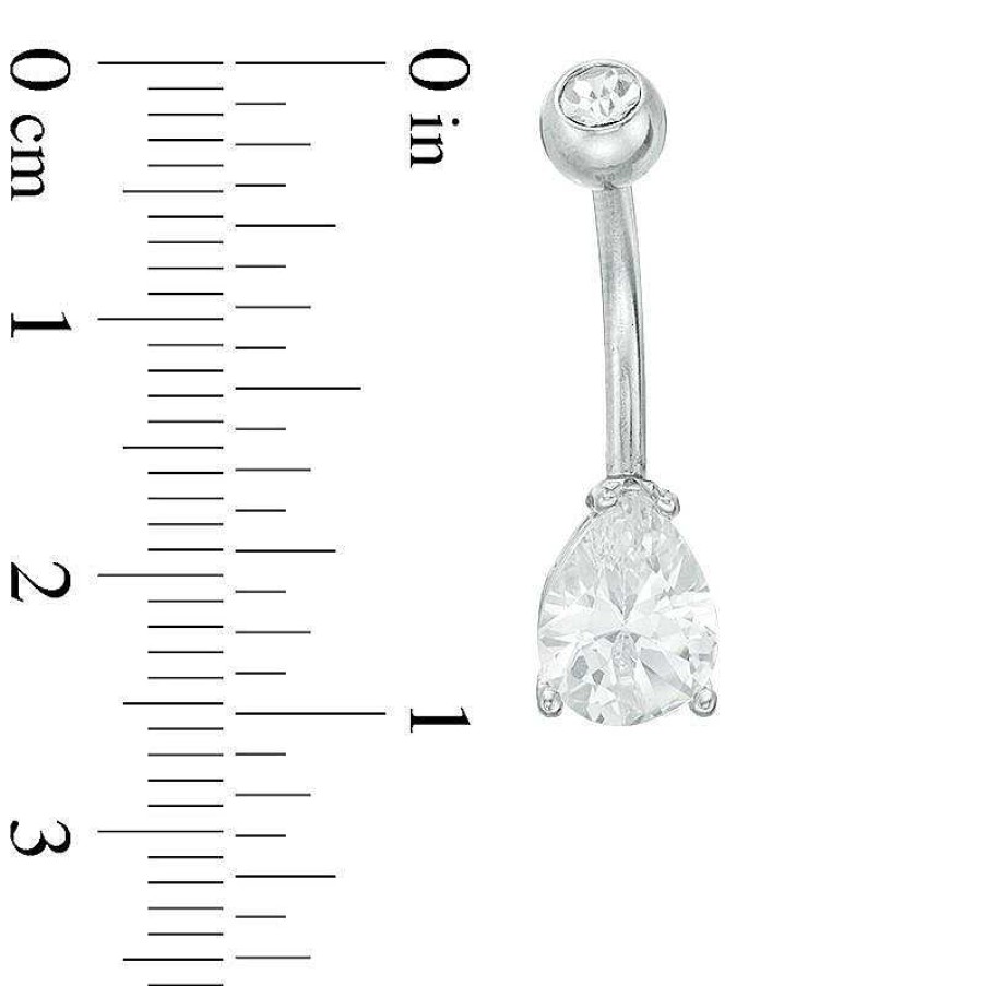 Banter Solid Stainless Steel Cz Pear-Shaped Belly Button Ring - 14G Belly Button