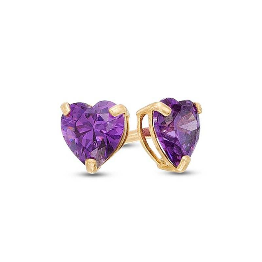 Banter Child'S 4Mm Heart-Shaped Purple Cubic Zirconia Solitaire Stud Earrings In 14K Gold Earrings