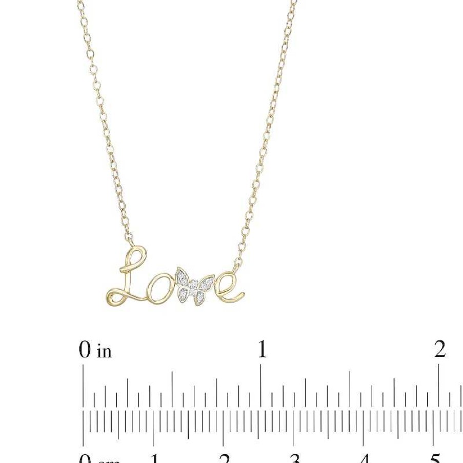 Banter Diamond-Accent Love Butterfly Necklace In Sterling Silver With 14K Gold Plate Necklaces