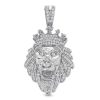 Banter Cubic Zirconia Crowned Lion Head Necklace Charm In Solid Sterling Silver Charms