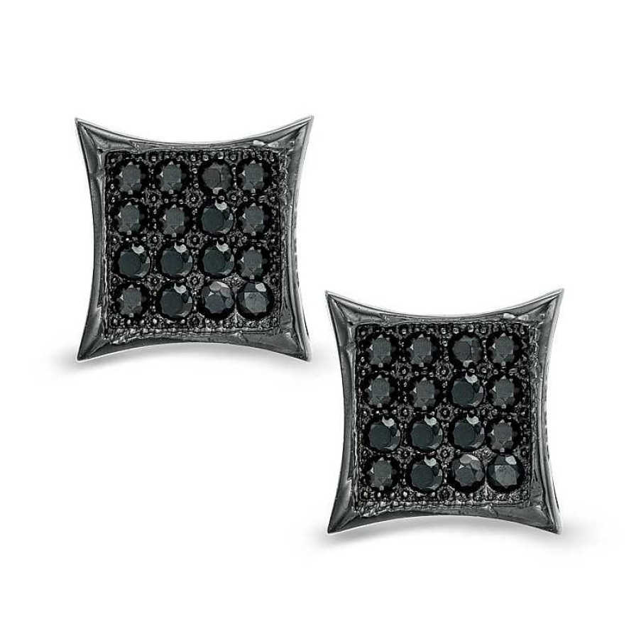 Banter Black Cubic Zirconia Concave Square Stud Earrings In Sterling Silver With Black Rhodium Earrings