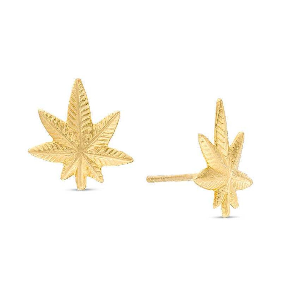 Banter Diamond-Cut Cannabis Leaf Stud Earrings In 10K Gold Earrings