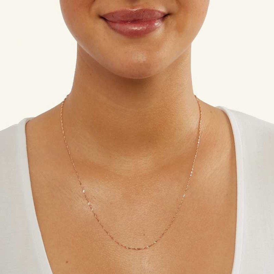 Banter 020 Gauge Singapore Chain Necklace In 10K Solid Rose Gold - 20" Necklaces