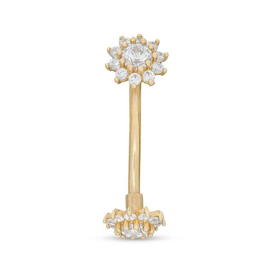 Banter 10K Solid Gold Cz Double Flower Belly Button Ring - 16G Belly Button