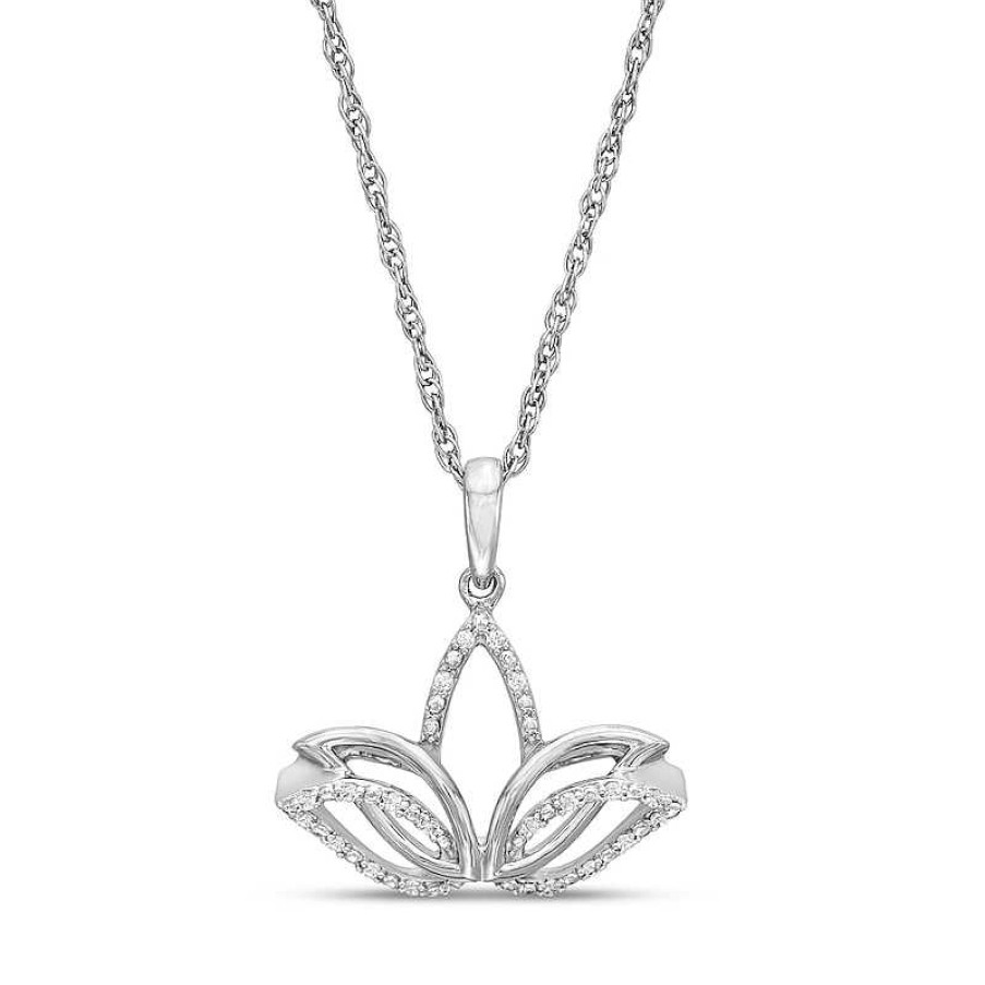 Banter 1/20 Ct. T.W. Diamond Lotus Flower Outline Pendant In Sterling Silver Necklaces