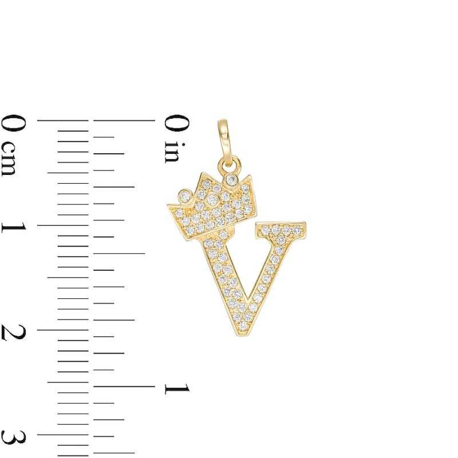 Banter Cubic Zirconia "V" Initial With Crown Necklace Charm In 10K Solid Gold Charms