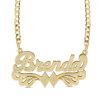 Banter Script Name With Double Rhombus Curb Chain Necklace In Solid Sterling Silver With 14K Gold Plate (1 Line) - 18" Necklaces