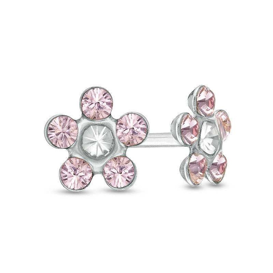 Banter Light Purple Crystal Daisy Stud Piercing Earrings In 14K Solid White Gold Earrings