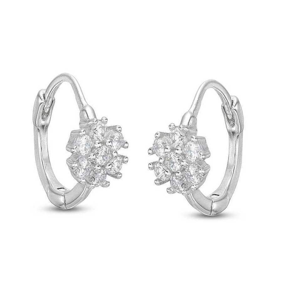 Banter Cubic Zirconia Flower Huggie Hoop Earrings In Solid Sterling Silver Earrings