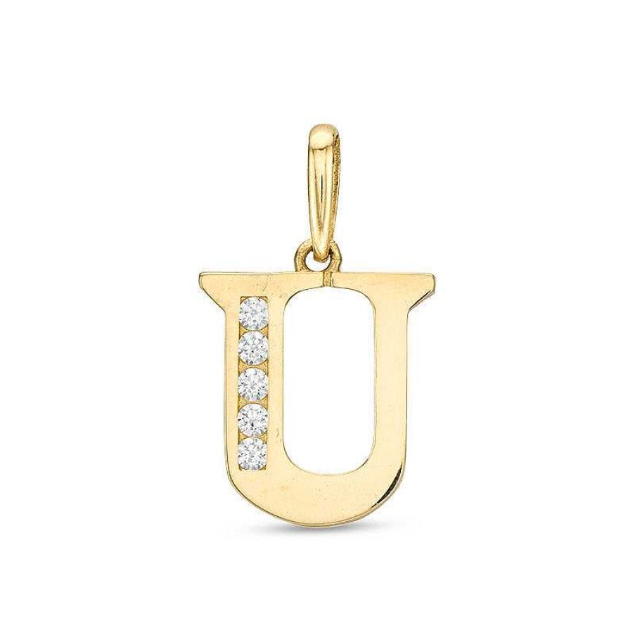 Banter Cubic Zirconia "U" Initial Charm Pendant In 10K Solid Gold Charms