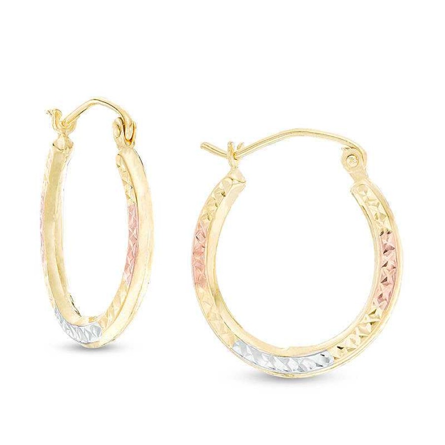 Banter Diamond-Cut Hoop Earrings In 10K Stamp Hollow Tri-Tone Gold Earrings