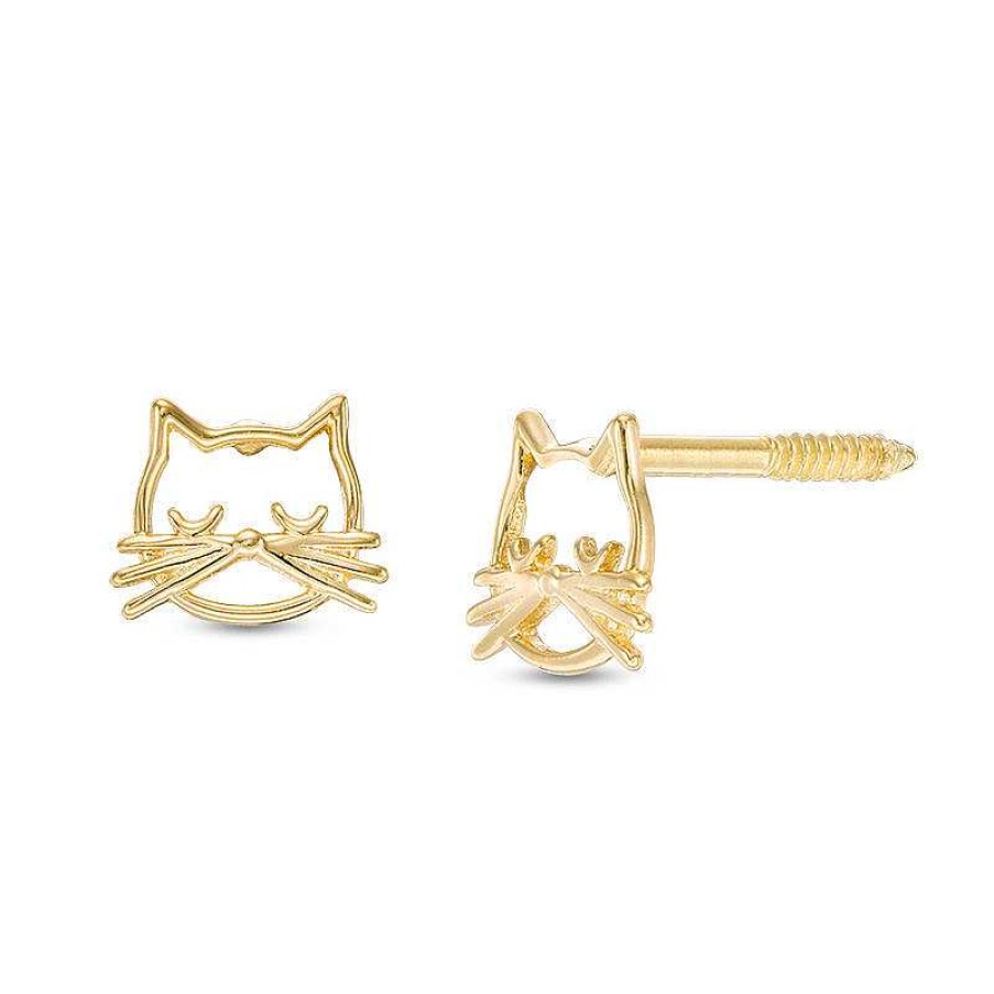 Banter Sleeping Cat Face Stud Earrings In 10K Gold Earrings