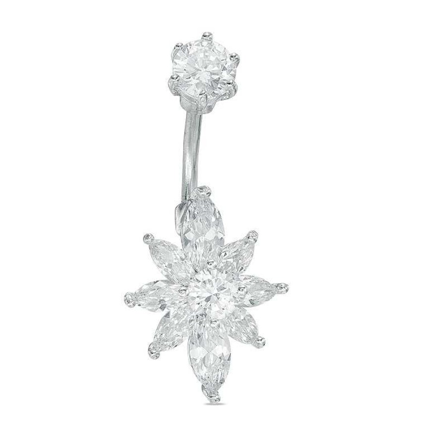 Banter Solid Stainless Steel Cz Sunburst Belly Button Ring - 14G Belly Button