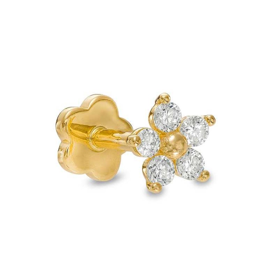 Banter 14K Hollow Gold Cz Flower Stud - 18G 5/16" Ear