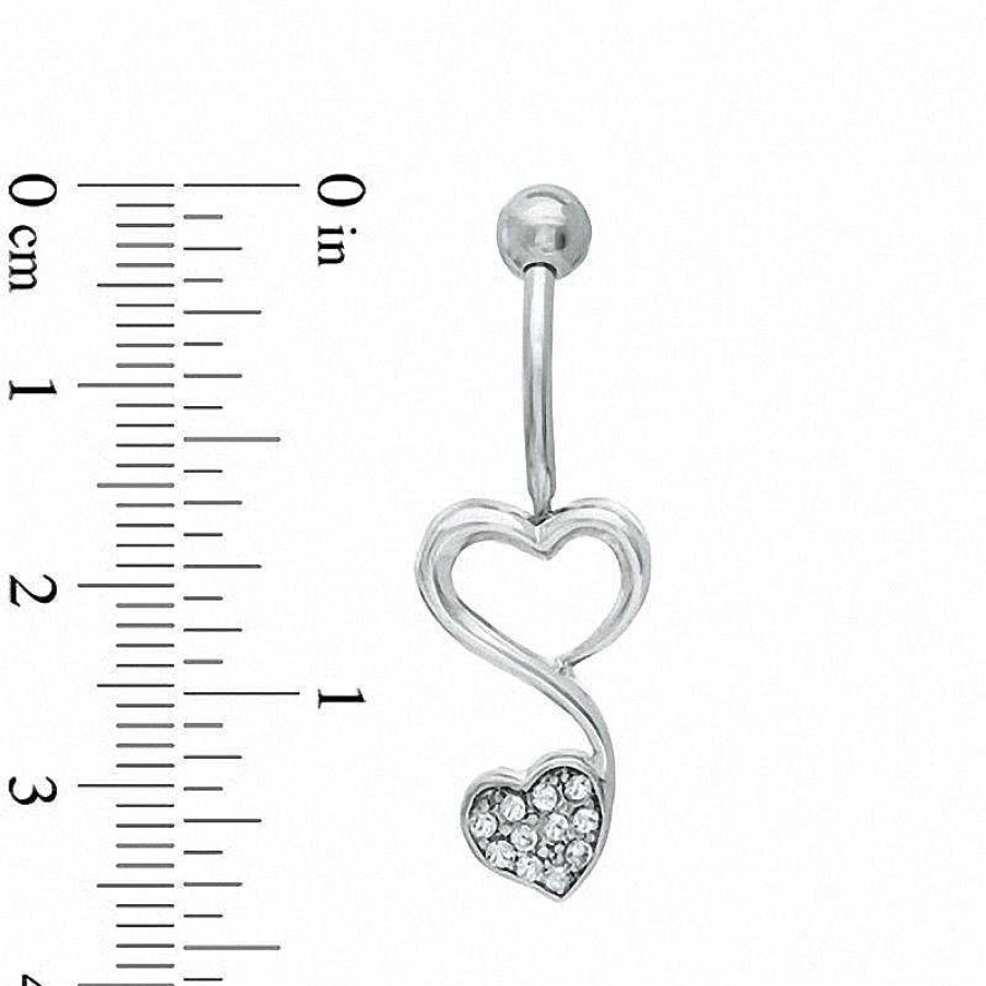 Banter Solid Stainless Steel Cz Double Heart Top-Down Belly Button Ring - 14G Belly Button