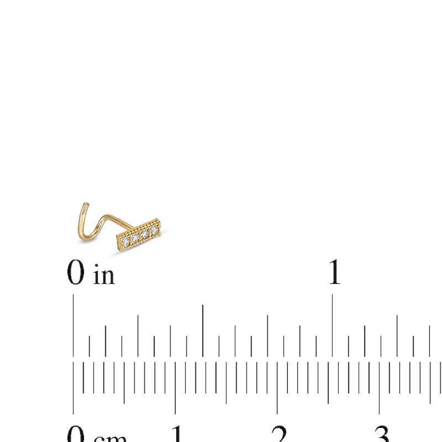 Banter 14K Semi-Solid Gold Cz Beaded Bar Screw-Style Nose Stud - 22G Nose