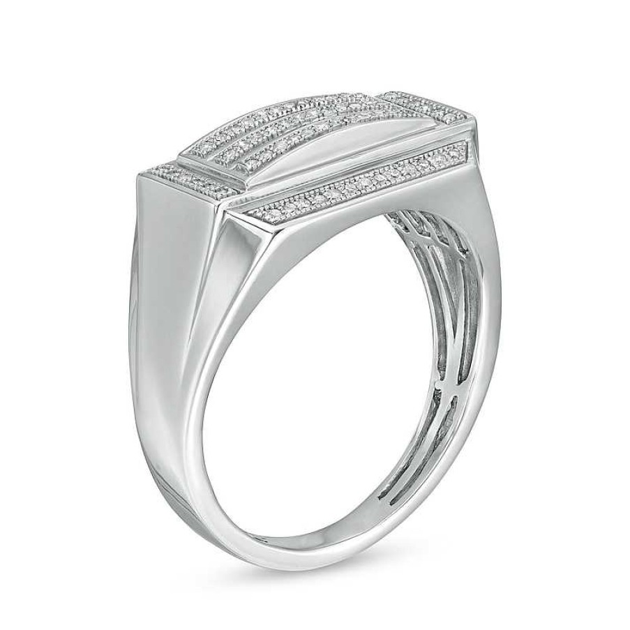 Banter 1/4 Ct. T.W. Diamond Raised Multi-Row Rectangle Top Ring In Sterling Silver Rings