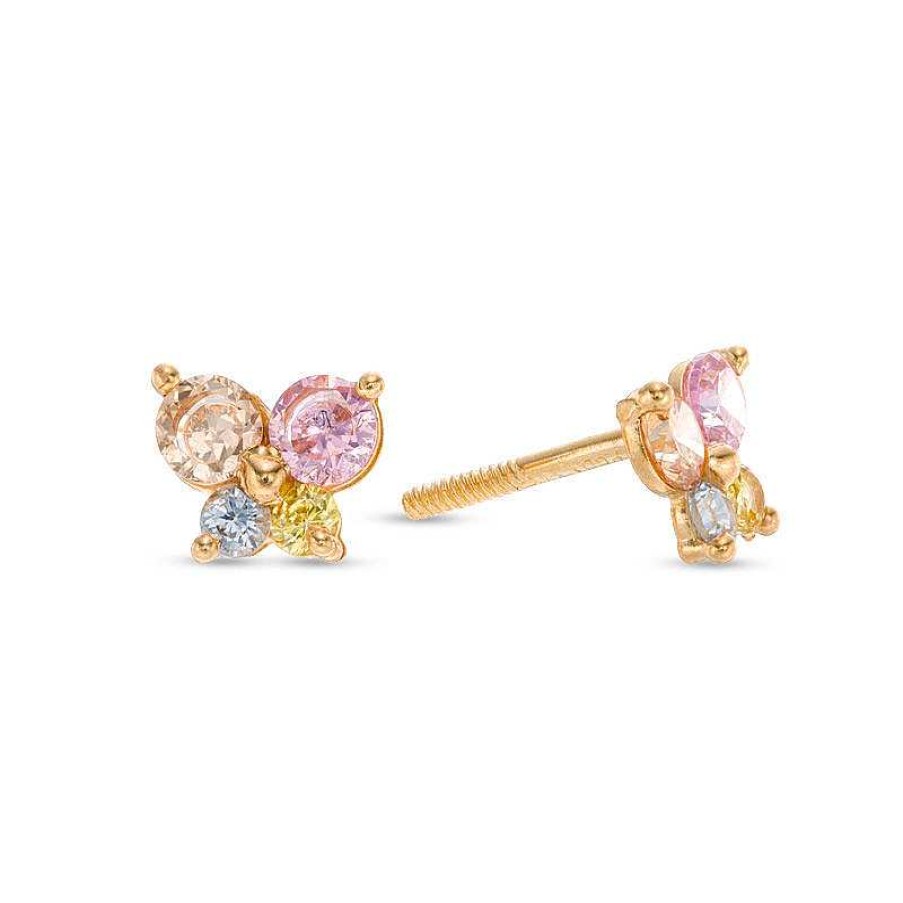 Banter Child'S Multi-Color Cubic Zirconia Butterfly Stud Earrings In 14K Gold Earrings