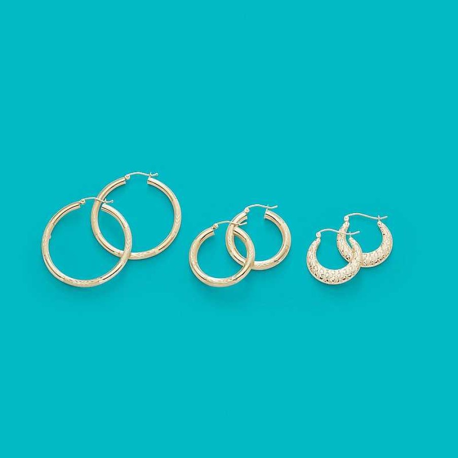 Banter Textured Hoop Earrings In 14K Stamp Hollow Gold Earrings