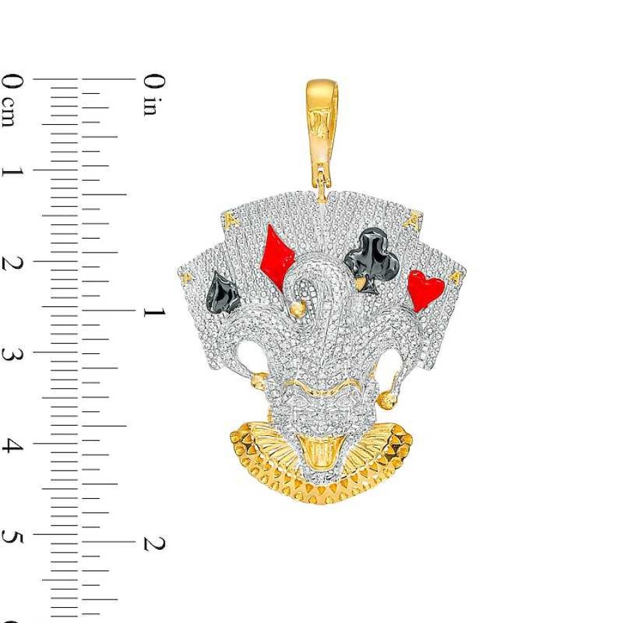 Banter 1/10 Ct. T.W. Diamond Beaded With Enamel Court Jester Playing Cards Necklace Charm In Sterling Silver And 14K Gold Plate Charms