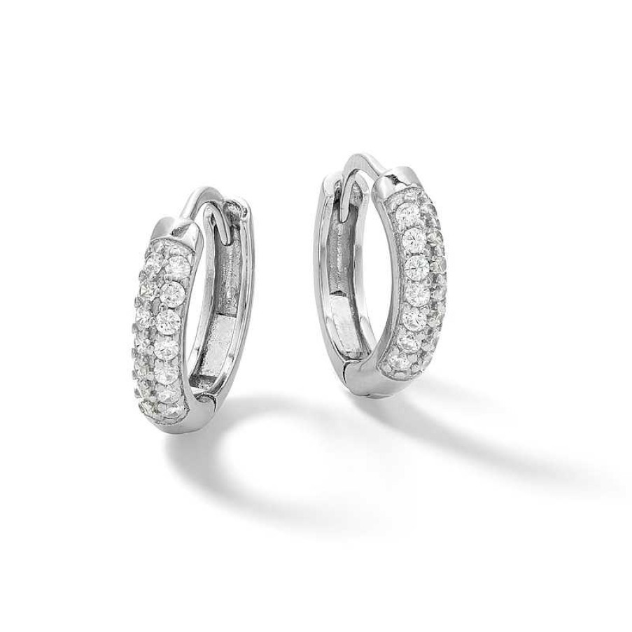 Banter Cubic Zirconia Pav Double Row Huggie Hoop Earrings In Sterling Silver Earrings