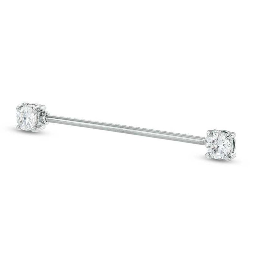 Banter Solid Stainless Steel Cz Industrial Barbell - 14G Earrings