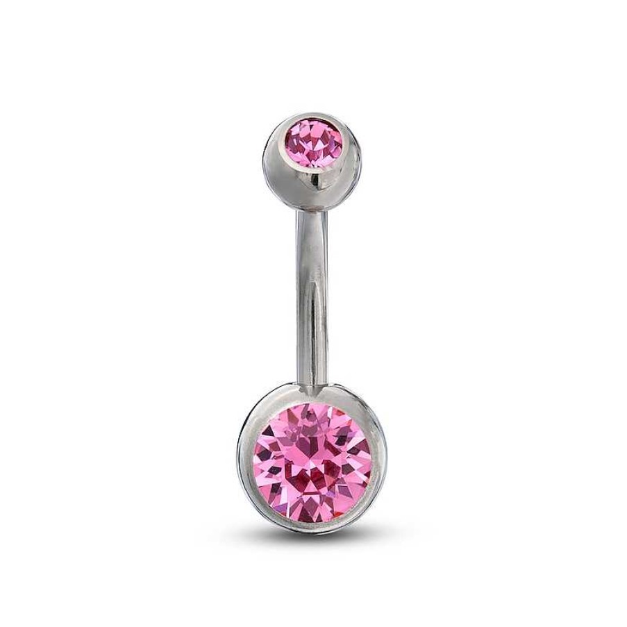 Banter Titanium Pink Crystal Belly Button Ring - 14G 7/16" Belly Button