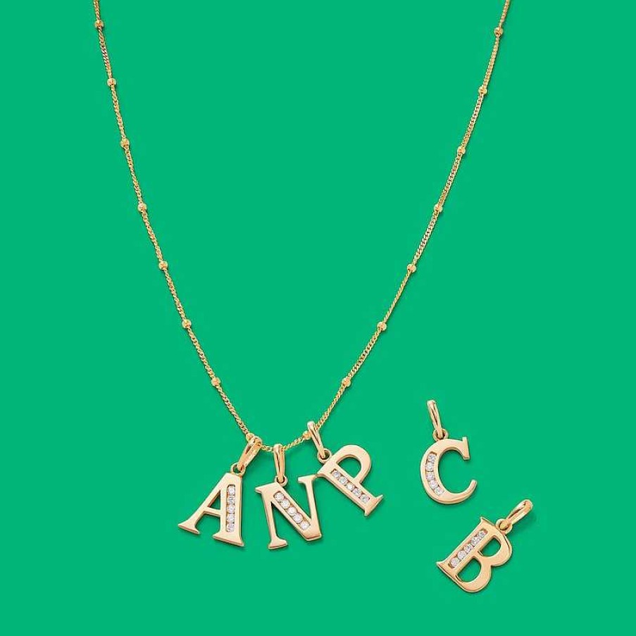 Banter Cubic Zirconia "B" Initial Necklace Charm In 10K Solid Gold Charms