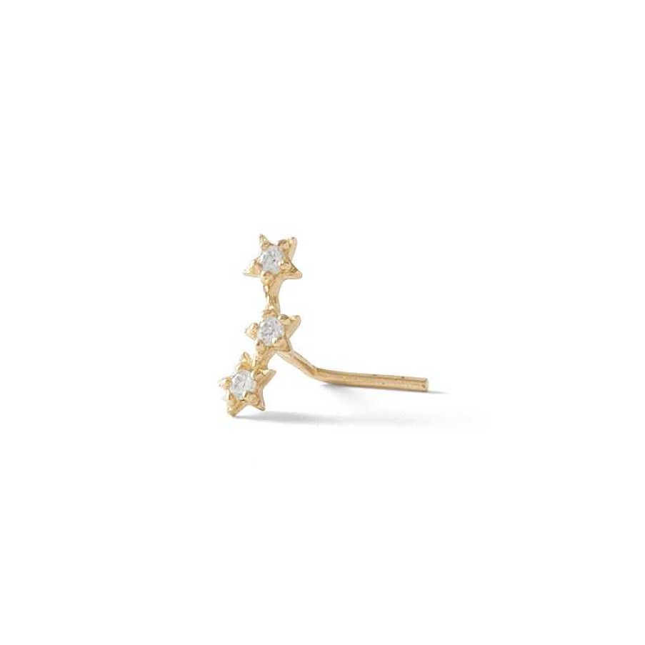 Banter 14K Solid Gold Cz Triple Star L-Shape Nose Stud - 24G Nose